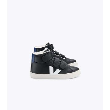 Veja ESPLAR MID FURED LEATHER Kids' High Tops Black | CA 692VRW